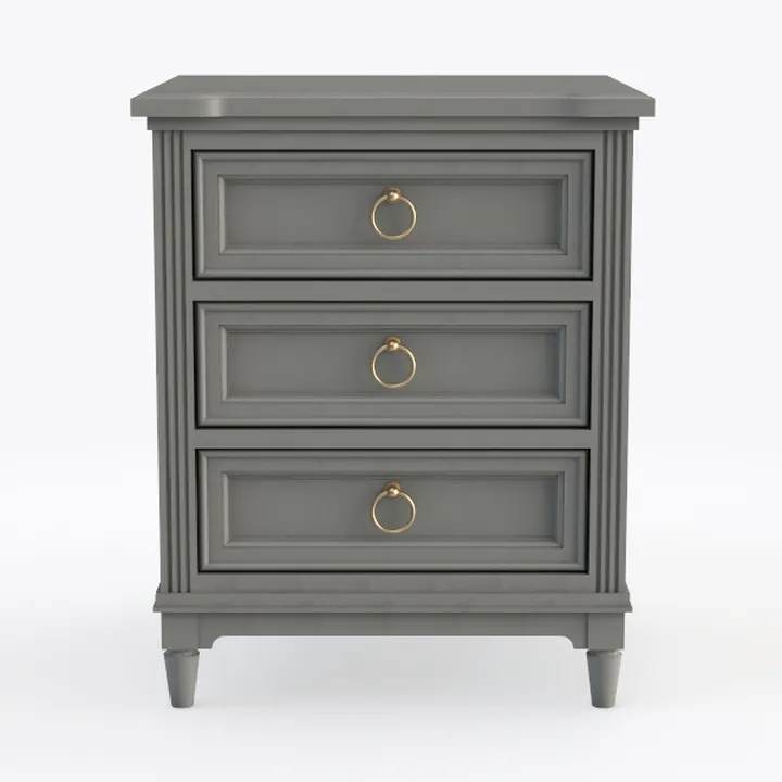 Classic Grey Painted Solid Wood 3 Drawer Nightstand 3D Model