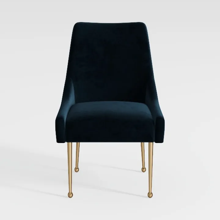 Modern Navy Velvet Gold Metal Legs Upholstered Dining Armchair 3D Model