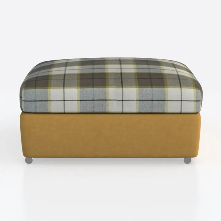 Plaid Fabric Two Tone Upholstered Rectangle Ottoman 3D Model