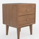 Mid-Century Solid Oak Two Drawer Nightstand 3D Model Right 45 Degree View