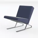 Modern Minimalist Blue Fabric Metal Armchair 3D Model Left 45 Degree View