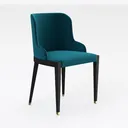 Modern Teal Velvet Upholstered Dining Armchair with Brass Accent Legs 3D Model Right 45 Degree View