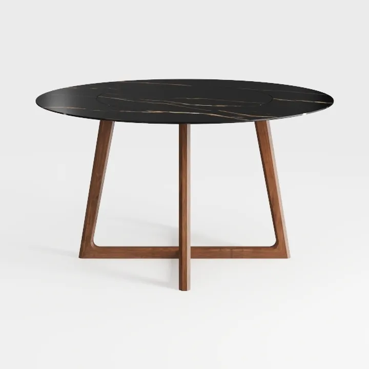 Modern Marble Top Solid Wood Round Dining Table 3D Model