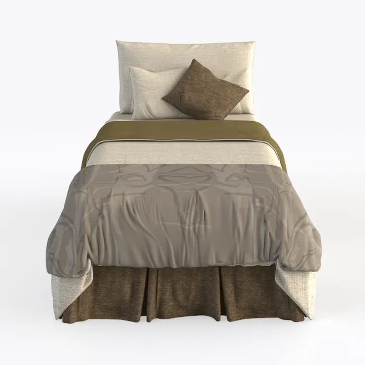 Minimalist Linen Fabric Twin Bed with Coordinated Bedding 3D Model