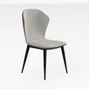 Minimalist White Faux Leather Black Metal Dining Chair 3D Model Right 45 Degree View