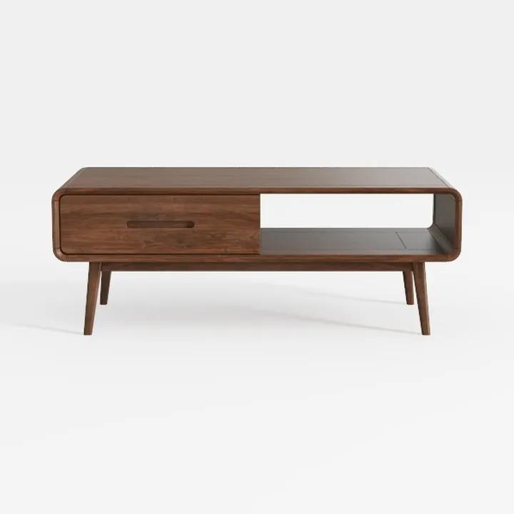 Mid-Century Walnut Solid Wood Storage Coffee Table 3D Model
