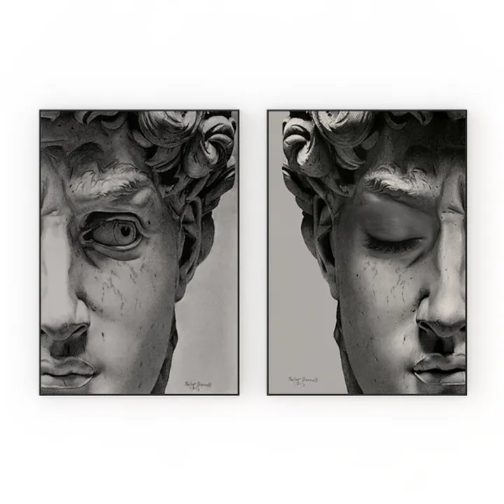 Minimalist Vintage David Statue Portrait Wall Art 2 Piece Set 3D Model
