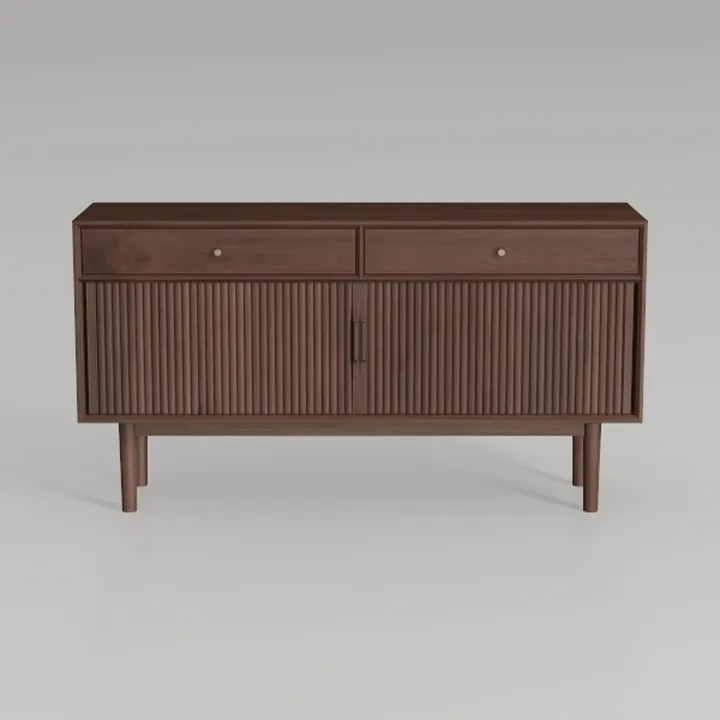 Minimalist Walnut Fluted Door Sideboard with Drawers 3D Model