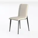 Minimalist White Fabric Upholstered Dining Chair With Blue Accent Stitching 3D Model Left 45 Degree View
