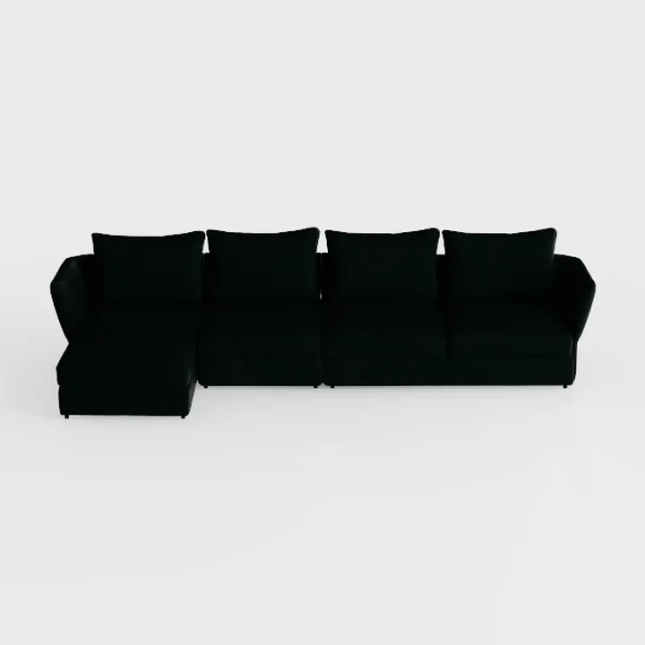 Minimalist Black Fabric Sectional Sofa 3D Model