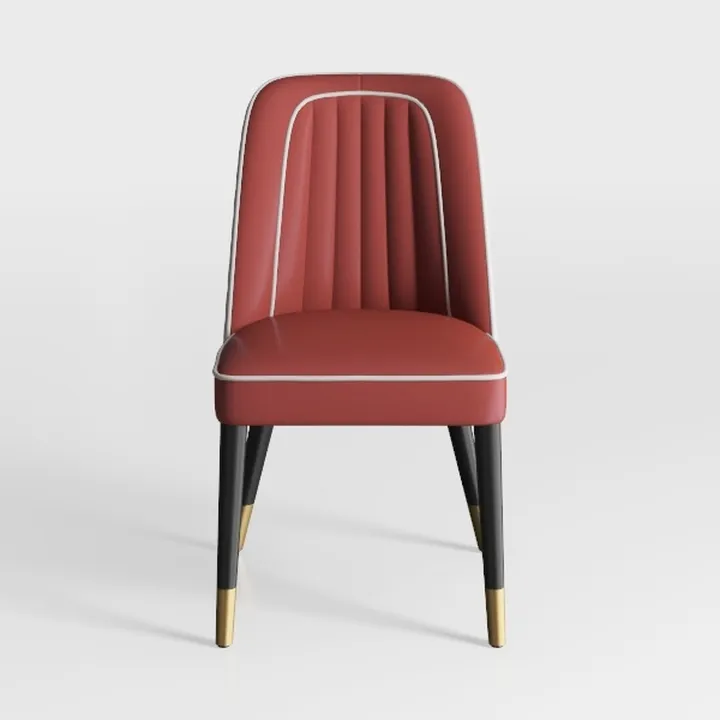 Modern Luxury Leather Upholstered Dining Chair with Gold Accent Legs 3D Model