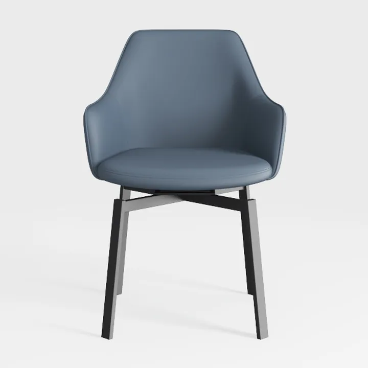 Modern Minimalist Blue Leather Upholstered Armchair 3D Model