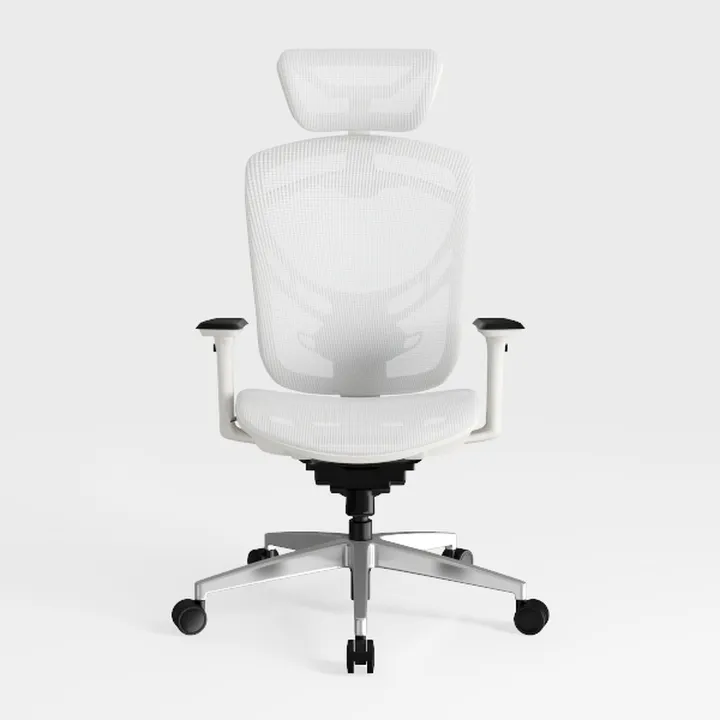 Minimalist White Mesh Fabric Office Chair with Adjustable Headrest 3D Model