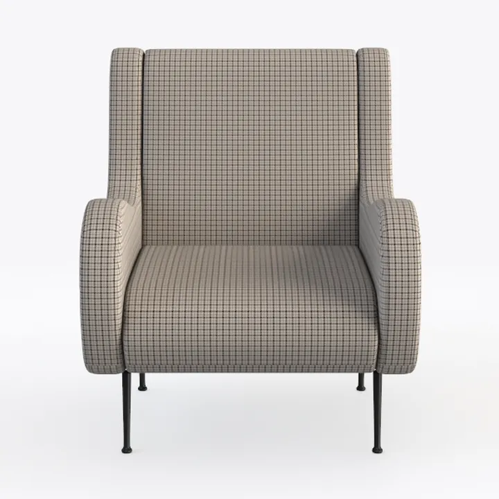 Minimalist Plaid Fabric Upholstered Armchair with Metal Legs 3D Model