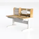 Modern Solid Wood White Metal Adjustable Kids Study Desk 3D Model Left 45 Degree View