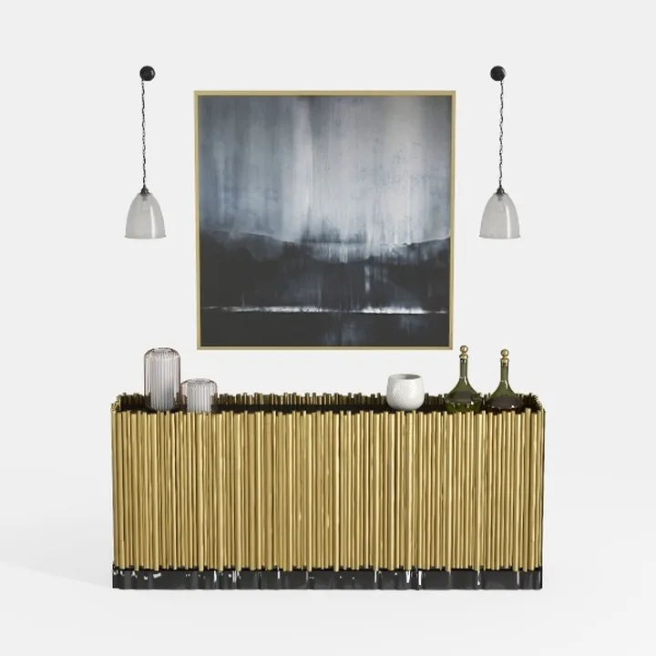 Fluted Buffet Cabinet, 55in Sideboard with