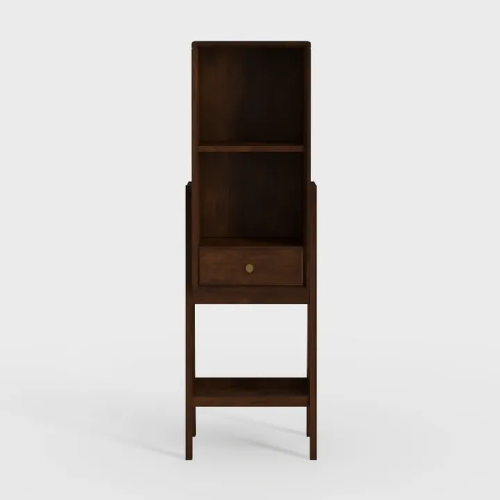 Minimalist Solid Wood Tall Narrow Bookcase Cabinet with Drawer 3D Model