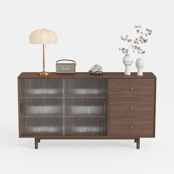 OKD Fluted Wine Bar Cabinet for Liquor, 60&quot; Modern