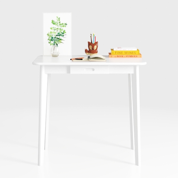 Minimalist White Solid Wood Home Office Desk With Drawer 3D Model ...