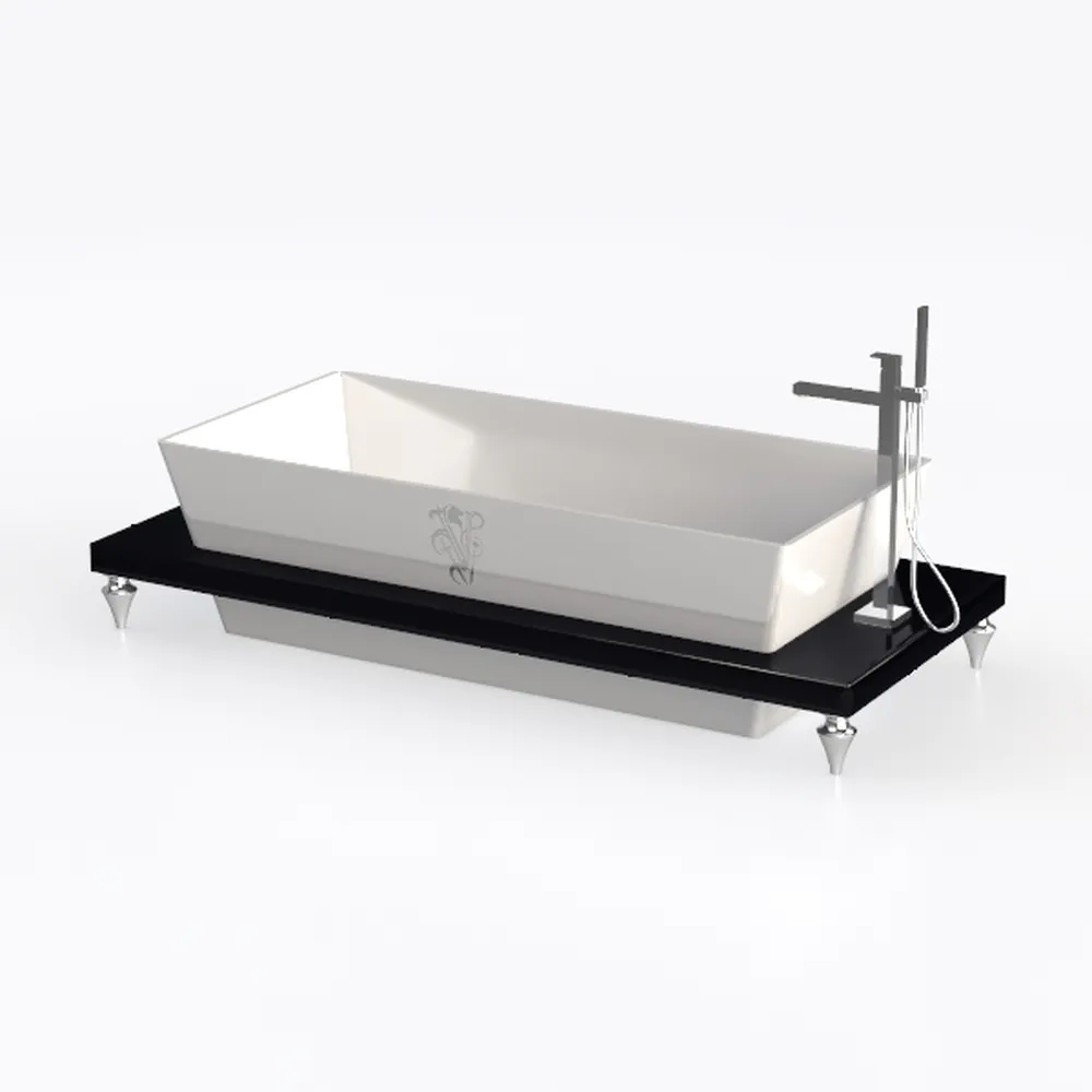 Soaking bath tub with floor bracket, white acrylic