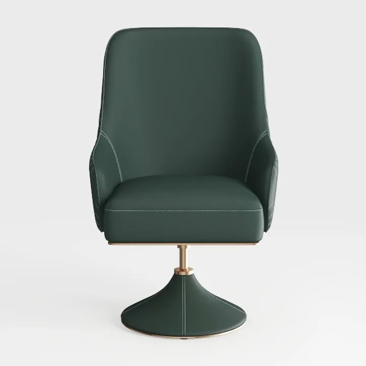 Modern Dark Green Leather Gold Base Swivel Armchair 3D Model