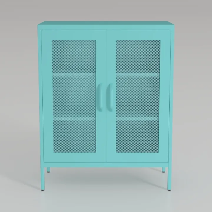 Blue Metal Storage Cabinet with Doors and Shelf