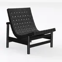 Minimalist Black Leather Fabric Wooden Lounge Chair 3D Model Left 45 Degree View