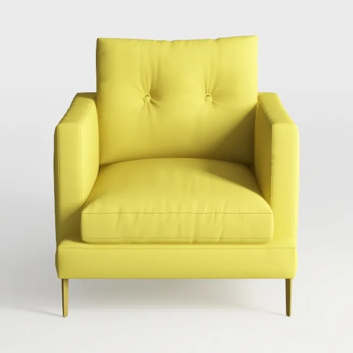 Modern Yellow Leather Tufted Armchair with Gold Metal Legs 3D Model