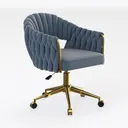 Modern Blue Velvet Gold Metal Upholstered Office Chair 3D Model Right 45 Degree View