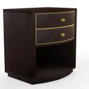 Dark Walnut Gold Accent Two Drawer Nightstand 3D Model Right 45 Degree View