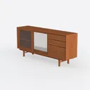 Minimalist Solid Oak Sideboard with Sliding Glass Doors and Drawers 3D Model Left 45 Degree View