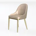 Modern Beige Leather Upholstered Gold Metal Legs Dining Chair 3D Model Left 45 Degree View