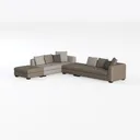Minimalist Two Tone Fabric Leather Sectional Sofa with Ottomans 3D Model Left 45 Degree View