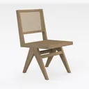 Minimalist Japandi Oak Rattan Dining Chair 3D Model Right 45 Degree View