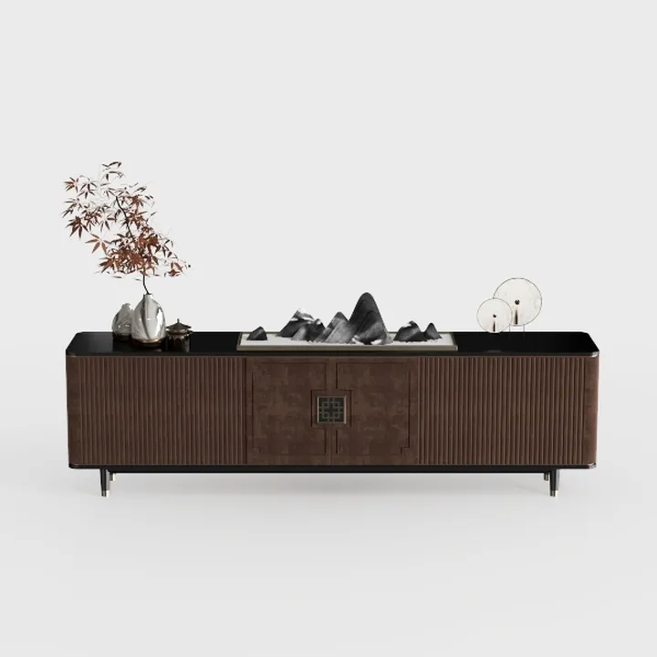 Modern Oriental Solid Wood Marble Top Sideboard TV Cabinet 3D Model