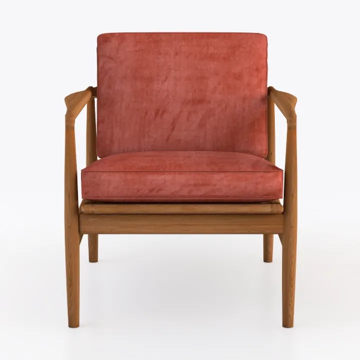 Mid Century Modern Oak Velvet Armchair 3D Model