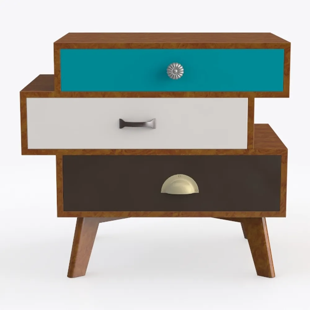 Metal Handle Solid Wood Panel Double Drawer Simple