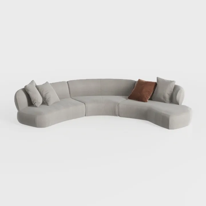 Minimalist Light Gray Fabric Curved Sectional Sofa 3D Model