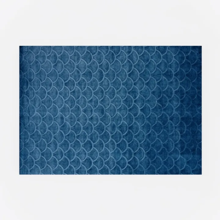 Minimalist Navy Blue Scalloped Velvet Area Rug 3D Model