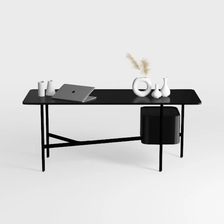 Modern Minimalist Black Metal Solid Wood Office Desk 3D Model