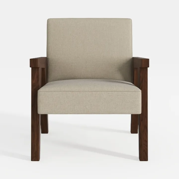 Minimalist Linen Walnut Wood Armchair 3D Model