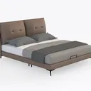 Modern Leather Upholstered King Size Bed with Metal Legs 3D Model Right 45 Degree View