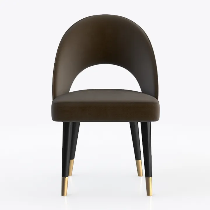 Modern Brown Leather Upholstered Dining Chair With Gold Accent Legs 3D Model