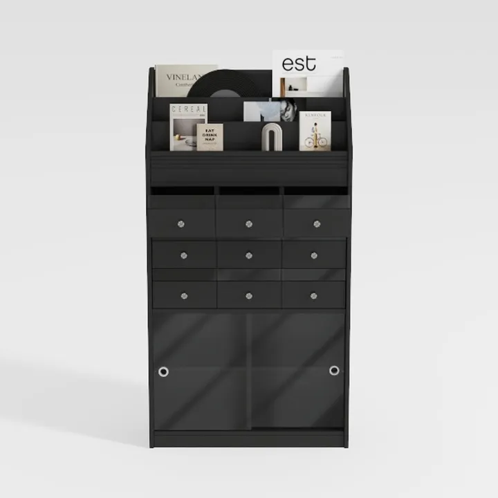 Minimalist Black Solid Wood Multi drawer Storage Cabinet 3D Model