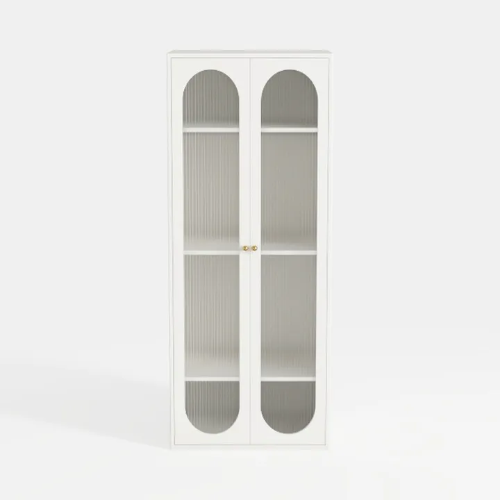 Minimalist White Fluted Glass Display Cabinet 3D Model