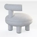 Minimalist White Fabric Upholstered Accent Chair 3D Model Right 45 Degree View