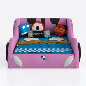 Cartoon Pink Fabric Race Car Themed Kids Bed 3D Model