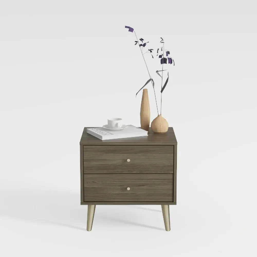 Rattan Nightstands with Charging Station, Set of 2