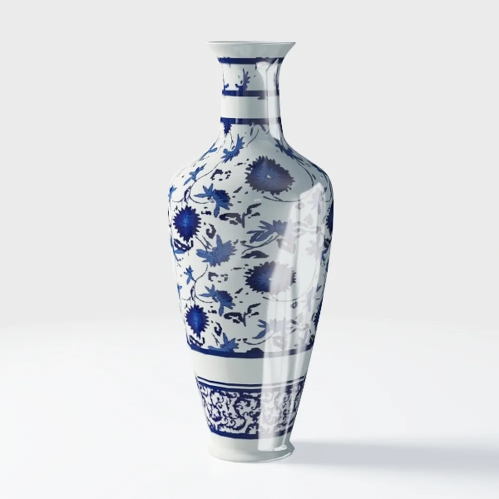 Cabilock Ceramic Floral Vase Blue White Porcelain 