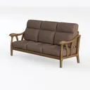 Solid Wood Frame Brown Fabric Modern Three Seat Sofa 3D Model Left 45 Degree View